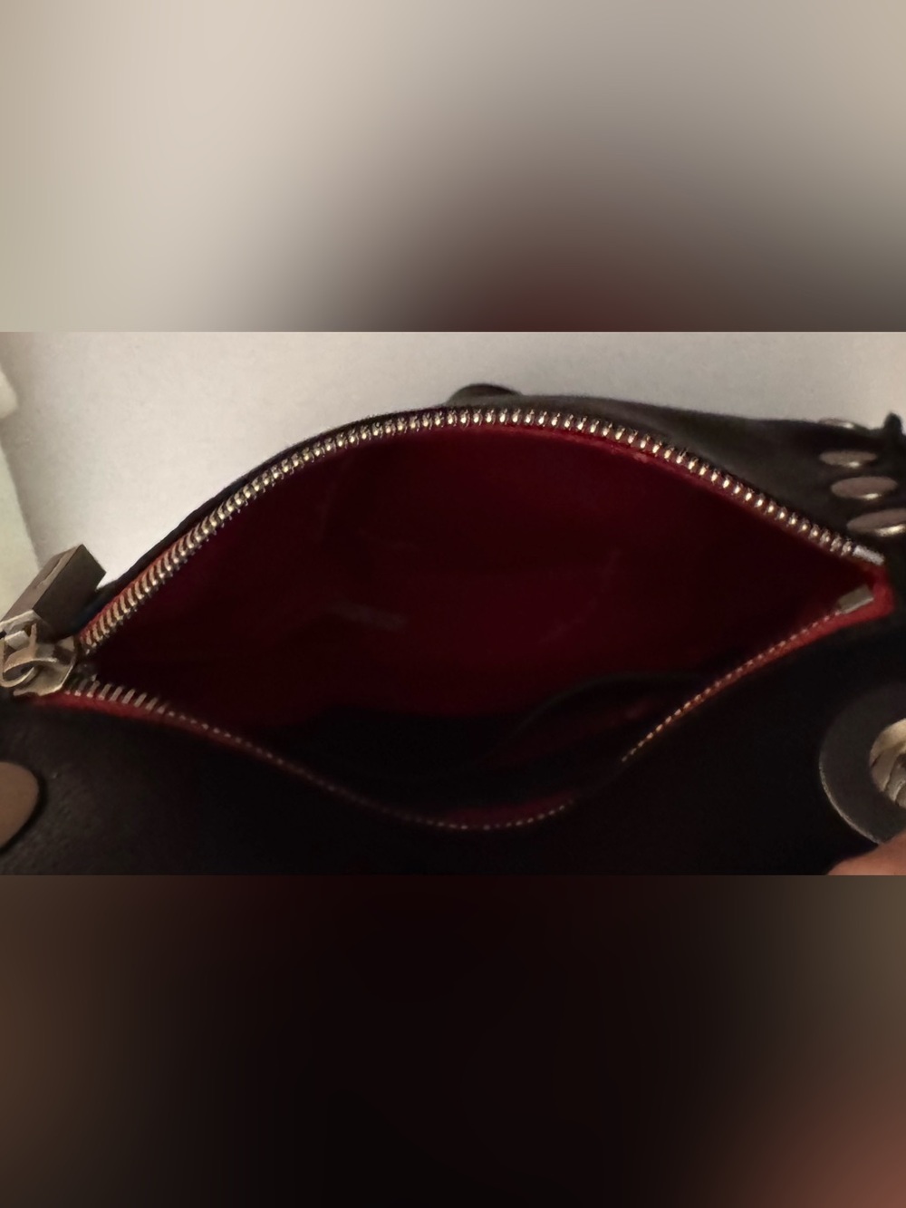 Hammitt Black Leather Shoulder Bag with Silver Studs and Red Zip - Picture 3 of 3